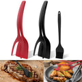2pcs Egg Flipper Spatulas with Silicone Brush, 2 in 1 Grip and Flip Spatula Tongs Egg Flipper Home Kitchen Cooking Tool(Black+red)