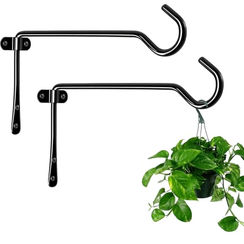 2 Pack Metal Plant Hanger for Wall, Decorative Plant Hooks for Hanging Plants, Indoor Outdoor Wall Plant Holder for Hanging Planters, Bird Feeders Home Decor (Black, 9.4 in-Straight Hook) - color: Black, size: 9.4 IN-Straight Hook