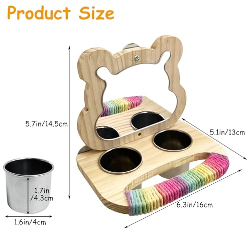 Tfwadmx Bird Parrot Wooden Feeding Cups Small Bird Feeding Dish Cups Stainless Steel Birds Bowls Food Water Bowls with Food Holder for Finches Cockatiel Lovebirds