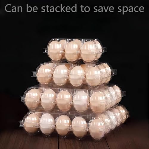 40 Pack 12-Egg Cartons Plastic Clear 3X4 Grids Reusable Storage Container, Stackable Cheap Bulk 1/2 Dozen Egg Trays for Refrigerator/Farms/Camping/Travel