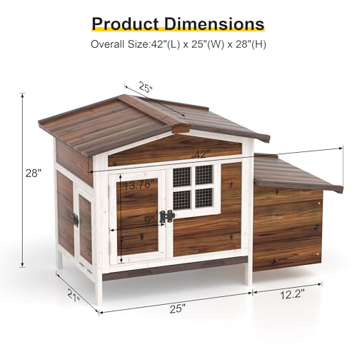 GOJOOASIS Chicken Coop for 2 Chickens Raised House with Ramp & Nesting Box | Outdoor Wooden Hen House for Small Animals, Backyard Chicken Hutch Poultry Cage, Waterproof Roof, Easy-Clean Tray, Brown - color: Brown