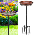 Gtongoko 10" Dia Bowl Small Metal Bird Bath for Outside Heavy Duty, 29" Height Bird Feeder Birdbaths for Outdoors, Garden Bird Bath Bowl with 5-prongs Base - size: 10″ dia, 1.6″ depth bowl