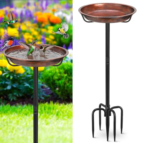 Gtongoko 10" Dia Bowl Small Metal Bird Bath for Outside Heavy Duty, 29" Height Bird Feeder Birdbaths for Outdoors, Garden Bird Bath Bowl with 5-prongs Base - size: 1.6″ depth bowl, 10″ dia