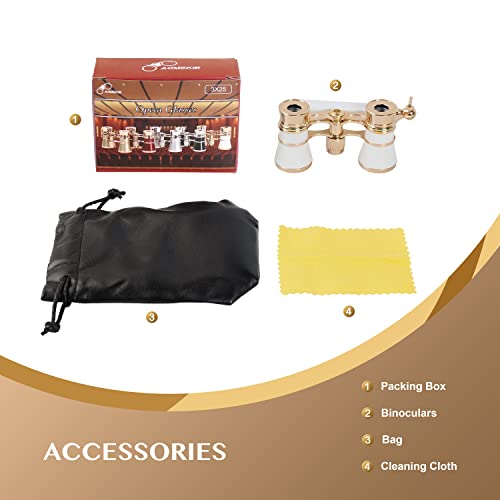 Aomekie Opera Glasses Binoculars 3X25 Theater Glasses Lorgnette Mini Binocular Compact with Handle for Adults Women in Musical Concert（White） - color: White with Handle