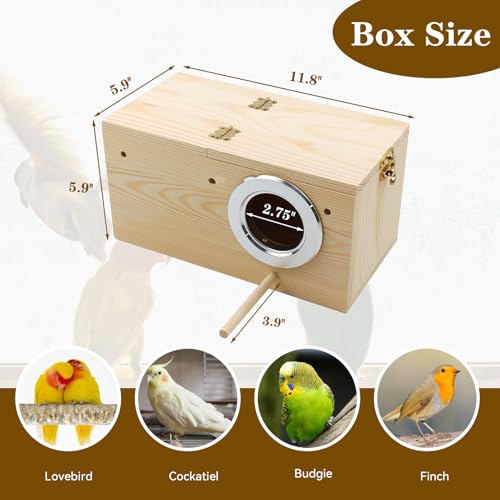 Large Parakeet Nesting Box for Cage,Transparent Bird Breeding Box Acrylic Parakeet Nest Natural Wood Bird Cage House for Parrot Cockatiel Budgies Canaries Lovebirds (L) - size: Large