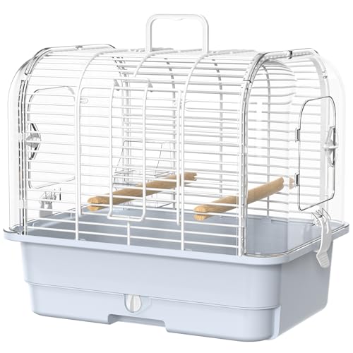 Travel Bird Carrier Cage,Parakeet Portable Cage with Feeder Cup & Standing | Transparent Small Bird Cage,Side-Opening Double Doors,Top Handle,4.9-inch Pull-Out Raised Chassis,Easy to Install