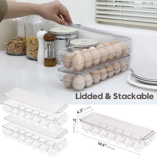 Sea Team Stackable Clear Acrylic Refrigerator Egg Tray, 14-Slot, 2-Pack | Transparent Design, Crystal Visibility, Lidded, Versatile Egg Organizer Dispenser for Fridge and Kitchen Countertop Storage - size: 14.6 x 4.3 x 5.5" / 2-Pack