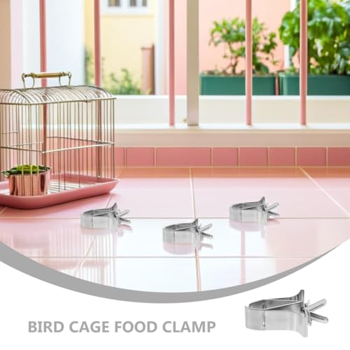 CLISPEED 3Pcs Stainless Steel Bird Cage Food Clips for Parrot Vegetable Holder Food Fixing Clips for Small Birds Easy Installation for Clean Cage Feeding