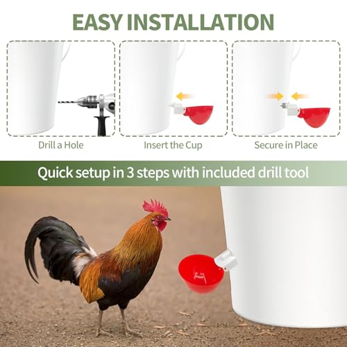 10PCS Chicken Waterer Cups, Red Automatic Poultry Watering Cups, Tee Fittings Poultry Waterer with Mounting Hole Opener,Ideal for Chicken Coop, Ducks, and Backyard Poultry