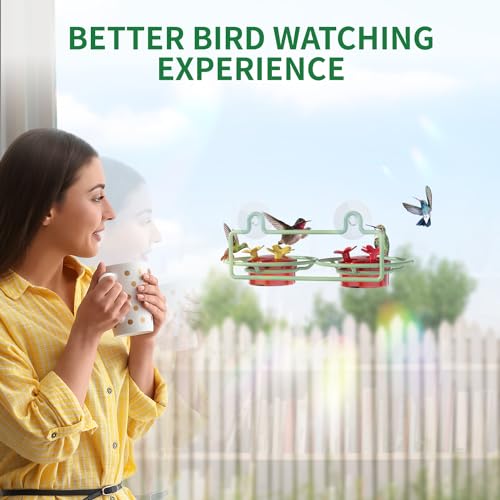 Dreamdrawer Window Hummingbird Feeder, Small Hummingbird Feeder for Outdoors with Strong Suction Cup - Metal Base & 6 Feeding Ports, Easy to Clean and Refill - color: 1PC-Green