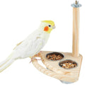 Bird Perch, Parrot Platform Wood Stand with Feeding Bowl Cups Bird Toys Parrot Cage Accessories for Parakeet Lovebird Cockatiel Conure Budgie Small Animals