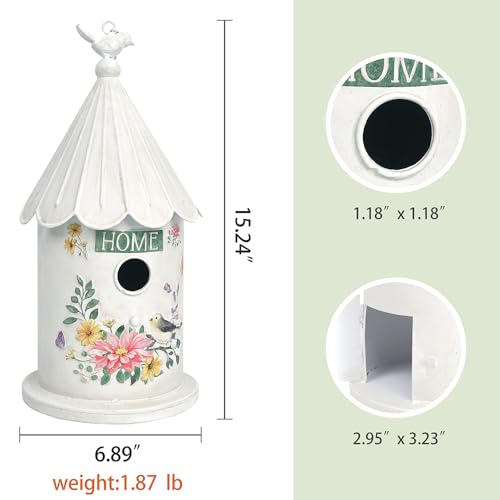 Metal Hanging Birdhouses for Outdoors Bird Houses for Outside Unique Bird Nest for Bluebird Wren Chickadee Sparrow Bird Nest Box for Garden Patio - color: White A