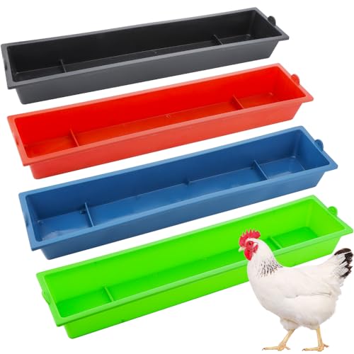 DQITJ 4 Pack Chicken Large Capacity Feeder Plastic Feed Trough Bucket Hanging Food Dispenser for Chicken Duck Pigeon Bird Livestock Poultry (Length: 23.6")