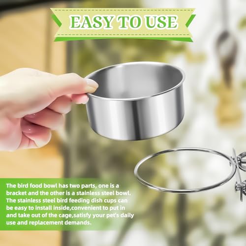 2 Pack Bird Feeding Bowls Cups Parrot Food Water Dishes, Stainless Steel Bird Bowl Cup Dish with Clamp, Birdcage Feeder Pet Cage Bowls for Parrot Cockatiel Budgie Conure Parakeet Small Animal - size: 2 Pack