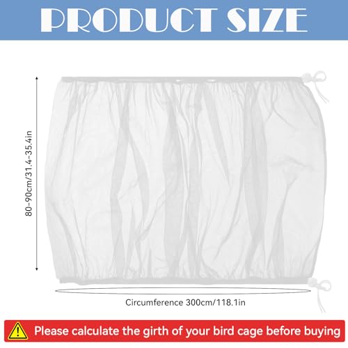 Trinkrittey Large Bird Cage Seed Catcher, 31 x 118 inches Adjustable Large Bird Cage Cover Elastic Band Mesh Cages Cover Skirt Nylon Mesh for Parakeet Parrot Cages