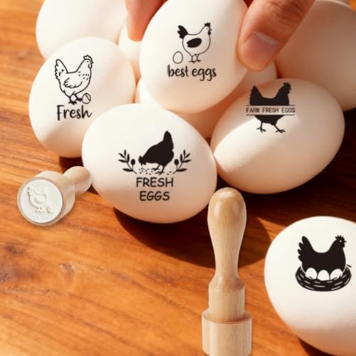 5Pcs 5 Styles Farm Fresh Egg Stamps Chicken Egg Stamps 0.63 Inch Mini Round Wooden Rubber Cute Farm Fresh Marking Stamper Ideal for Chicken Keepers Farmers Homesteaders Farmhouse Supplies