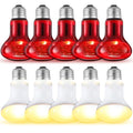 10 Pcs 75w Reptile Heat Lamp Bulb Day and Night Basking Spot Bulb Set UVA Daylight Bulb Amphibian Night Red Infrared Heating Lamp for Turtle Bearded Dragon Lizard Leopard Gecko