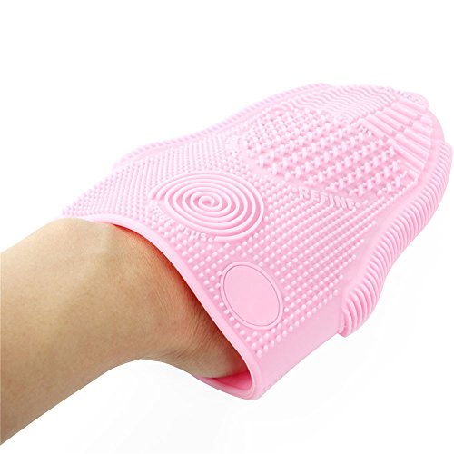 Makeup Brush Cleaner Mat Mitt Glove Silicone Cosmetic Cleaning Scrubber Tool for Face Brushes and Eye Brush Washing Pad Pink - color: Pink