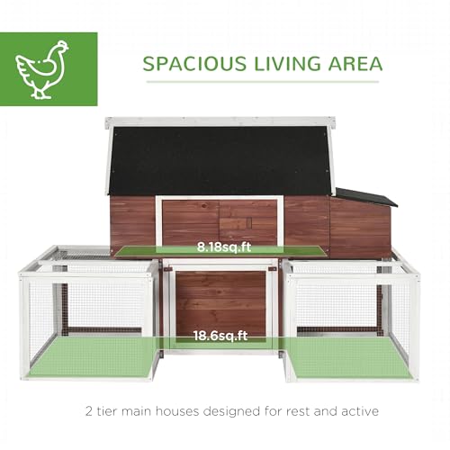 PawHut 114" Chicken Coop Wooden, Customizable Outdoor Chicken Cage Poultry Hen House with Nesting Box, Double Runs, Asphalt Roof, Ramp, for Garden Backyard | Outdoor Chicken Cage, Poultry Hen House, Asphalt Roof, Ramp, for Garden Backyard