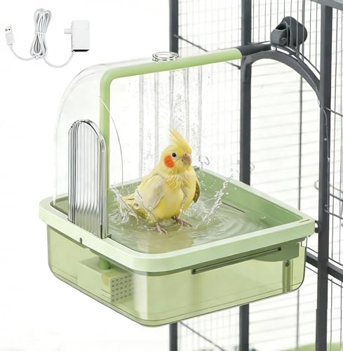 Bird Bath for Cage with Pump, Parrot Shower Bathtub Running Water (Green) | Circulating Water; Dual Filter; Spacious Parrot Shower Bathtub; For Parakeets, Cockatiels, Lovebirds; Cage & Tabletop Use - color: Green-B