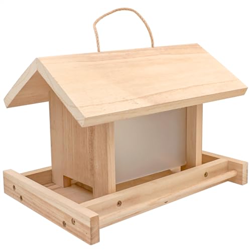 Hanging Wooden Bird Feeder, Outdoor Large Capacity Wood Birdfeeder for Feeding Outside Garden Wild Birds Finches Robin Sparrow Blue Jay Chickadees - color: Light Wood Color