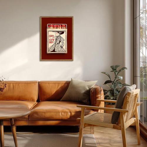 Vintage Western Cowgirl Wall Art Trendy Southwest Cool it Cowboy Matchbox Wall Decor Picture Coastal Cowgirl Poster Canvas Painting Print for Living Room Bedroom 12x16 inch Wood Framed - color: Cowgirl, size: 16"L x 12"W