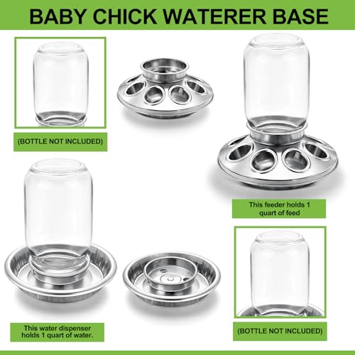 Potchen 2 Pcs Baby Chick Feeder and Waterer Base, Galvanized Steel Feeding Tray with 8 Holes, 1 Quart Compatible with Mason Jars & Standard Jars for Small Birds Chicks(Feeder and Waterer) - style: Feeder and Waterer