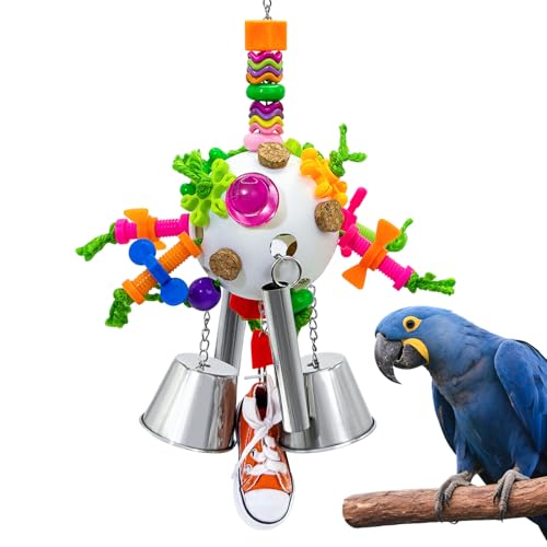 Bird Toys, Parrot Pullable Stainless Steel Cup Colorful Acrylic Stick Chew Toys for Amazons Mini Macaws African Greys Cockatoos Conures,Cockatiels, Lovebirds，Parrotlet，Eclectus (White) - color: White