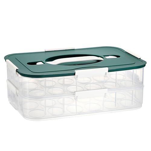 BTSKY Deviled Egg Platter with Lid, 2-Layer 36 Slots Deviled Eggs Carrier, Clear Portable Eggs Holder for Fridge Reusable Deviled Egg Tray Carton Box for Easter and Party Favor (2-Layer, Green) - color: Green, size: 2 Layer-Hold 36 Eggs