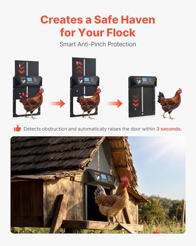 VEVOR Automatic Chicken Coop Door, DC & Battery Powered Chicken Door with LCD Display, Light Sensor, Timer & Manual Setting, Anti-Pinch Security, Durable Aluminum Alloy, Chick Run Gate Opener for Farm - color: Black, size: 15.9"L x 13.0"W x 3.4"H
