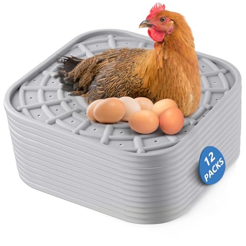 Kalolary 12 PCS Silicone Chicken Nesting Box Pads, 12"x 12" Nesting Pads for Chicken Coop Washable Nesting Box Liners for Chicken Laying Boxes Soft, Easy Clean, Gray