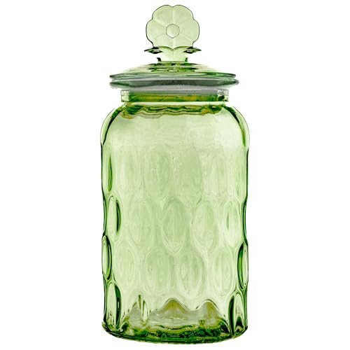 10 Strawberry Street Textured Glass Flower Canister, Dimpled Round, Sage, Set of 2 - color: GREEN FLOWER TOP