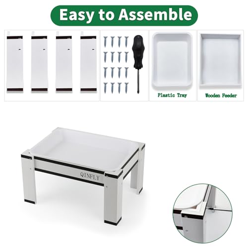 Large Chicken Picnic Table Feeders with Removable Plastic Tray | Feeder No Waste Starter Kit,Coop Accessories for Real Chickens Supplies - color: White-Black