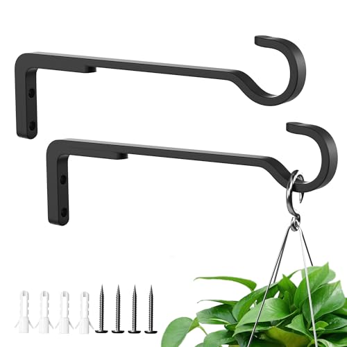 Saffruff 8 Inch 2 Pack Black Heavy Duty Outdoor Plant Hangers, Iron Hanging Plant Brackets for Hanging Plants Outside, Metal Plant Hooks Plant Wall Hooks for Hanging Lantern, Bird Feeder - color: Black, size: 8 Inches