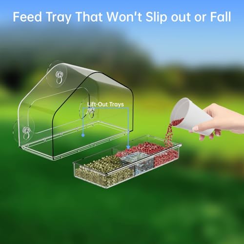 Clear Bird Feeders for Window Viewing,Acrylic Window Bird Feeders with Strong Suction Cups for Cats,Kid and Birds Lovers Gifts,Large Window Mount Birdfeeder,Birds House for Outdoors,Balcony