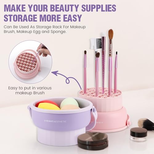 GOLIKEE 2 Pack Makeup Brush Cleaner Mat 3 in 1 Silicone Makeup Brush Cleaning Bowl Makeup Brush Sponge Scrubber Tool for Cleaning, Storage and Upside Down Drying, (Two Purple) - color: Purple