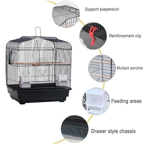 GarveeHome Small Bird Cage with Wheels, Parakeet Cage, Bird Carrier for Parakeets, Canaries, Lovebirds, Small Quaker, Cockatiels, Budgie, Green Cheek (20in Blcak)