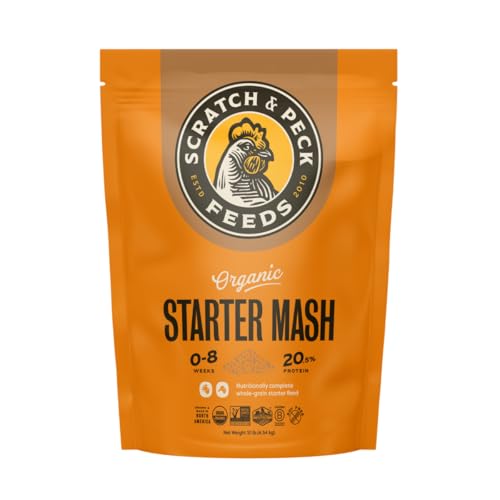 Scratch and Peck Feeds | Starter Mash for Chickens & Ducks | 10 lb Pouch | 20.5% Protein, Corn & Soy Free, Fermentable Grains, Certified Organic & Non-GMO Project Verified, Complete Nutrition - size: 10 Pound (Pack of 1), style: Starter Feed