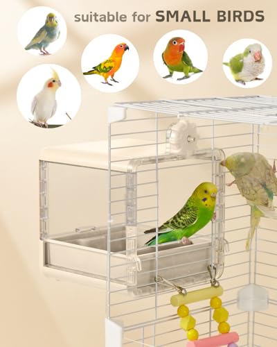 septillar Bird Feeder and Bath for Cage, Hanging Bird Bathtub Bath Shower Box Bowl, Bird Cage Accessories Suitable for Small Medium Birds, Parrots, Lovebirds, Finches, Parakeets, Mannikin (White) - color: White