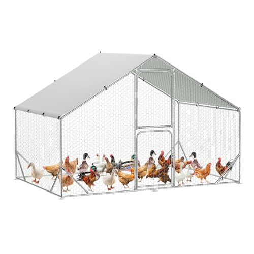 GarveeTech 6.6FT Height Walk-in Chicken Coop Metal, Large Chicken Run with Split Door, Triangular Brackets, Waterproof & UV Resistant Cover, Multi-Pet Outdoor Cage, Duck Houses for Outside Farm Yard - size: 6.5'L × 9.8'W × 6.6'H
