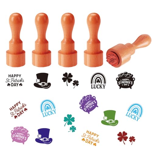 AHANDMAKER 5 Styles St. Patrick's Day Egg Stamps, St. Patrick's Elements Mini Wooden Rubber Stamp Unique Designs Egg Drawing Stamps for Eggs Famers and Chicken Owners Scrapbooking (No Ink Include) - style: St. Patrick's Day