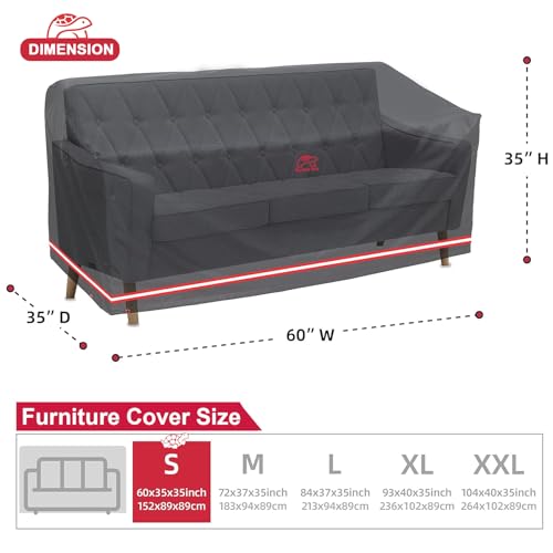 Patio Sofa Cover, Outdoor Heavy Duty Durable UV Water Resistant Anti-Fading Loveseat Cover with 2 Upgrade Air Vents and 2 Buckles, Black, 60" W x 35" D x 35" H - size: 60"W x 35"D x 35"H
