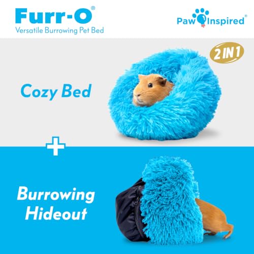 Paw Inspired Furr-O Burrowing Pet Bed Enrichment, Removable Base, Blue | Cozy Carrier Toy, Zip-On Spandex and Fleece Bottoms, Hideout Cage Accessories for Guinea Pigs, Hamsters, Small Pets, Animals - color: Blue