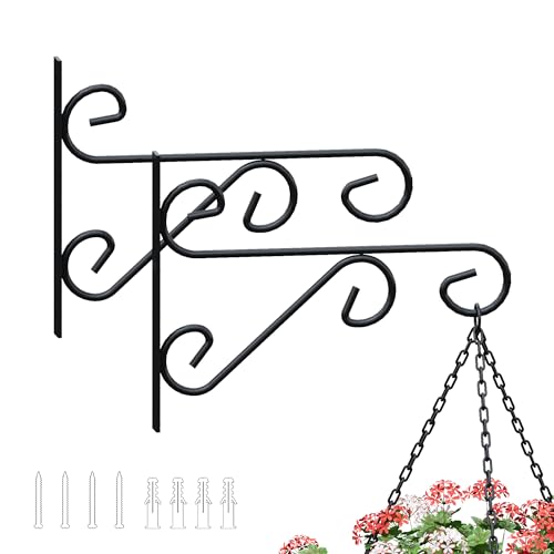 PROWORX 2 Pack 10 Inch Plant Hangers Outdoor Bracket, Indoor Wall Mount Metal Heavy Duty Rust-Resistant Bird Feeder Plant Hooks for Hanging Planters, Flower Baskets, Black - size: 10 Inch-2 Pcs