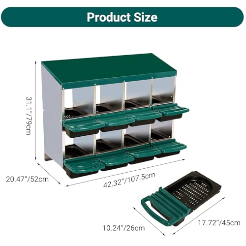 Garvee Chicken Nesting Boxes, 8 Hole Metal Chicken Laying Box with Removable Trays and Roll Out Egg Collection for Chicken Coop, Green - color: red, size: 8 Holes