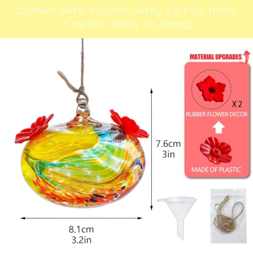 3inch Hand Blown Glass Hummingbird Feeders for Outdoors Garden Patio | 2 Flower-shaped Feeding Ports, Leak Proof, Easy to Hang on Tree Branches Eaves - color: D