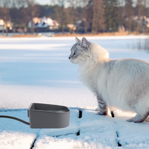 Heated Water Bowl for Cats, Outdoor Anti-Freeze Pet Thermal Bowls for Chickens Rabbits Birds, Hanging Small Dog Winter Warm Dish, Heating Bird Baths Feeder Bowl, Detachable Shell, Grey 1L - size: 1L(Grey)