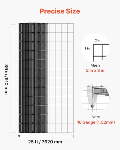 VEVOR Hardware Cloth 36 in x 25 ft, 2 x 3 in Mesh 16 Gauge Galvanized Wire Mesh Roll, Weather-Resistant Vinyl Coated Chicken Wire Fencing, Heavy Duty Welded Garden Plant Fencing for Rabbit Cage Snake - size: 36in*25ft 2in*3in