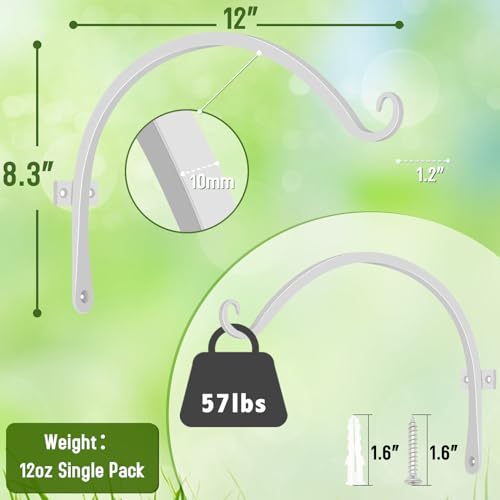 2 Pack 12 Inch Hanging Plant Bracket Wall Hooks Decorative Plant Hangers for Outdoor Hanging Bird Feeders, Wind Chimes, Plant Baskets, White - color: White, size: 12 Inch