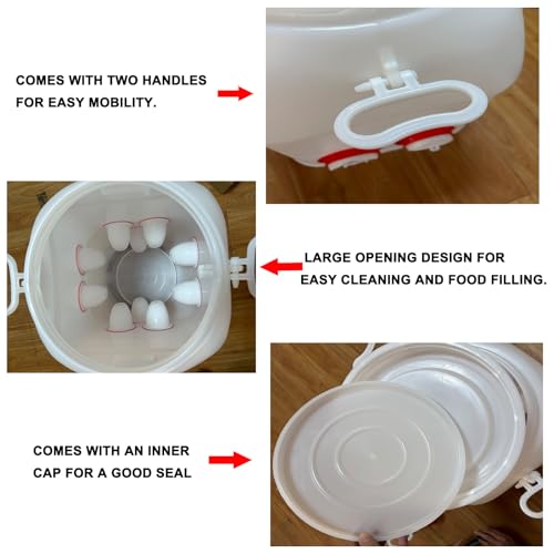 Rainproof Chicken Feeder and Chicken Waterer Set (13 Gallon/60 Pounds) Automatic Chicken Feeder Poultry Feeder Bucket with 10 Ports Chicken Waterer (2.6 Gallon/10L) with 8 Water Cups